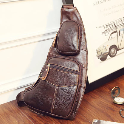 Men Genuine Leather Cross Body Shoulder Sling Backpack Chest Bag Pouch Genuine Leather Casual Travel Retro Male Crossbody Messenger Side Bags
