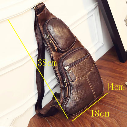 Men Genuine Leather Cross Body Shoulder Sling Backpack Chest Bag Pouch Genuine Leather Casual Travel Retro Male Crossbody Messenger Side Bags