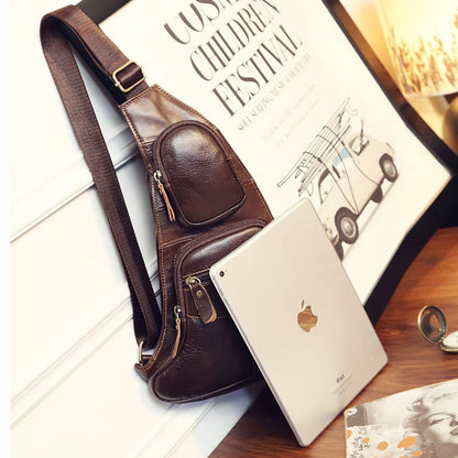 Men Genuine Leather Cross Body Shoulder Sling Backpack Chest Bag Pouch Genuine Leather Casual Travel Retro Male Crossbody Messenger Side Bags