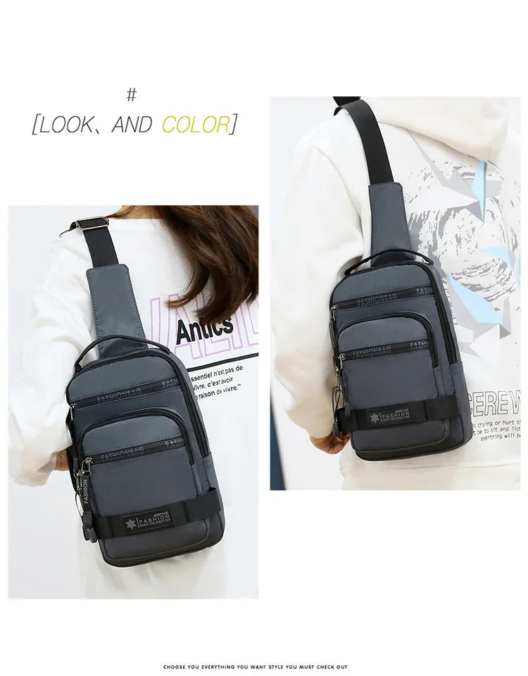 Chest Bag For Men New Large Capacity Shoulder Travel Lightweight Nylon Crossbody Bag Backpack
