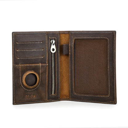 Genuine Cow Leather Passport Holder Travel Wallet with Airtag Case Anti-lost Pocket Pen Card Holder RFID Blocking Passport Cover