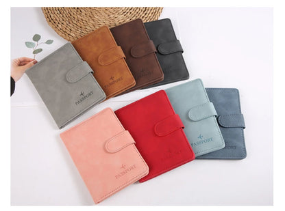 Leather Passport Holder Covers Case Waterproof Travel Credit Card Wallet Cute Passport Book for Women/Men Buckle Passport Cover