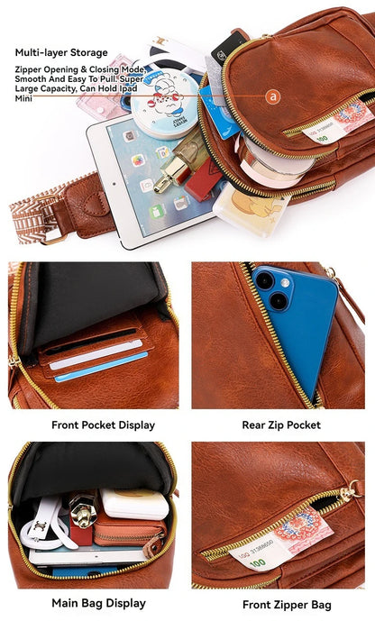 PU Women's Chest Bag Single Shoulder Crossbody Bag Large Capacity Backpack Girl's Shoulder Bag