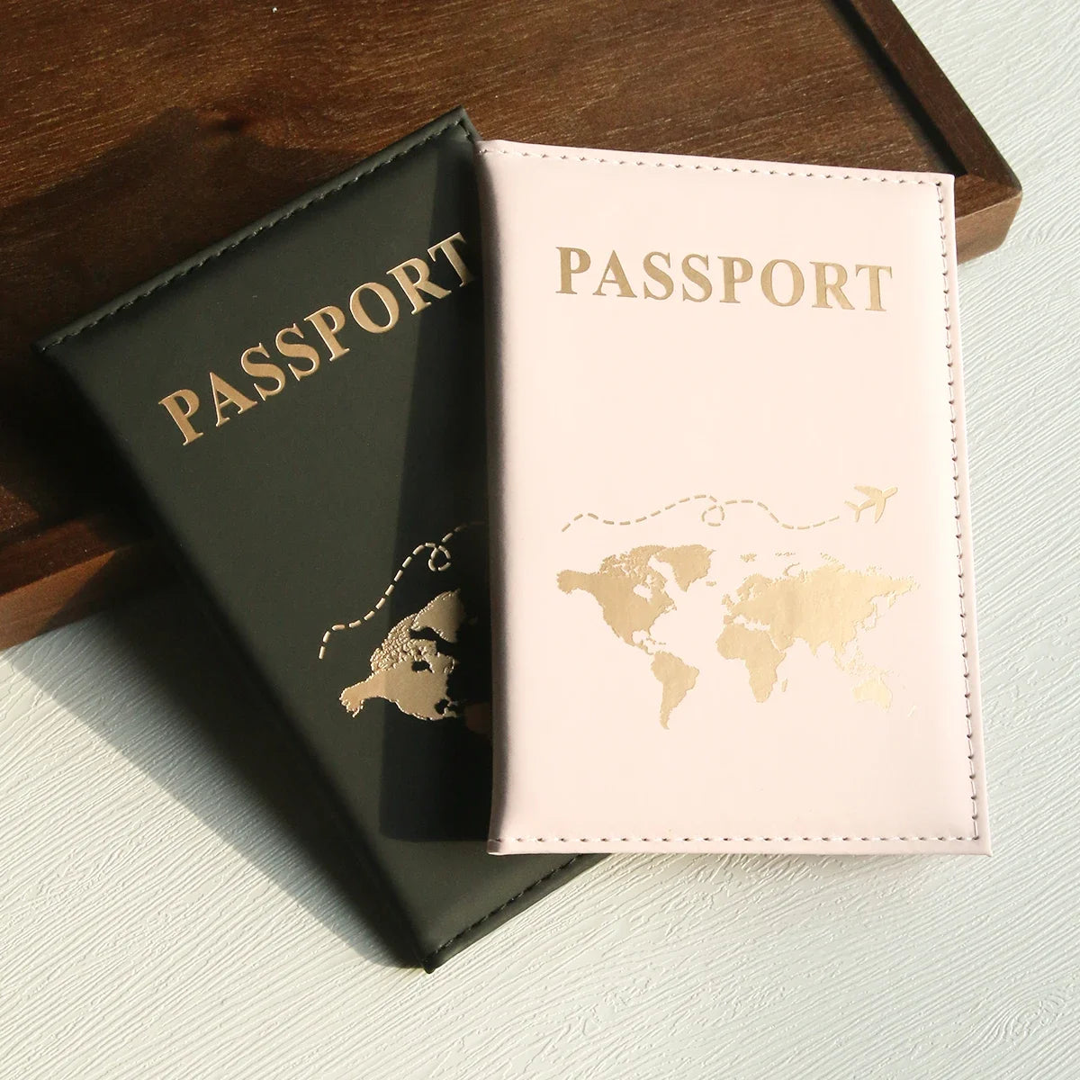 Passport cover plain skin PU passport cover world map protection cover credit card holder ID card passport wallet