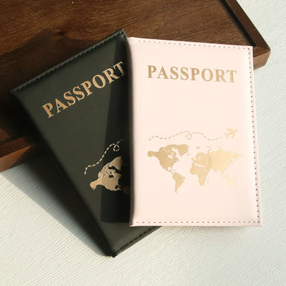 Passport cover plain skin PU passport cover world map protection cover credit card holder ID card passport wallet