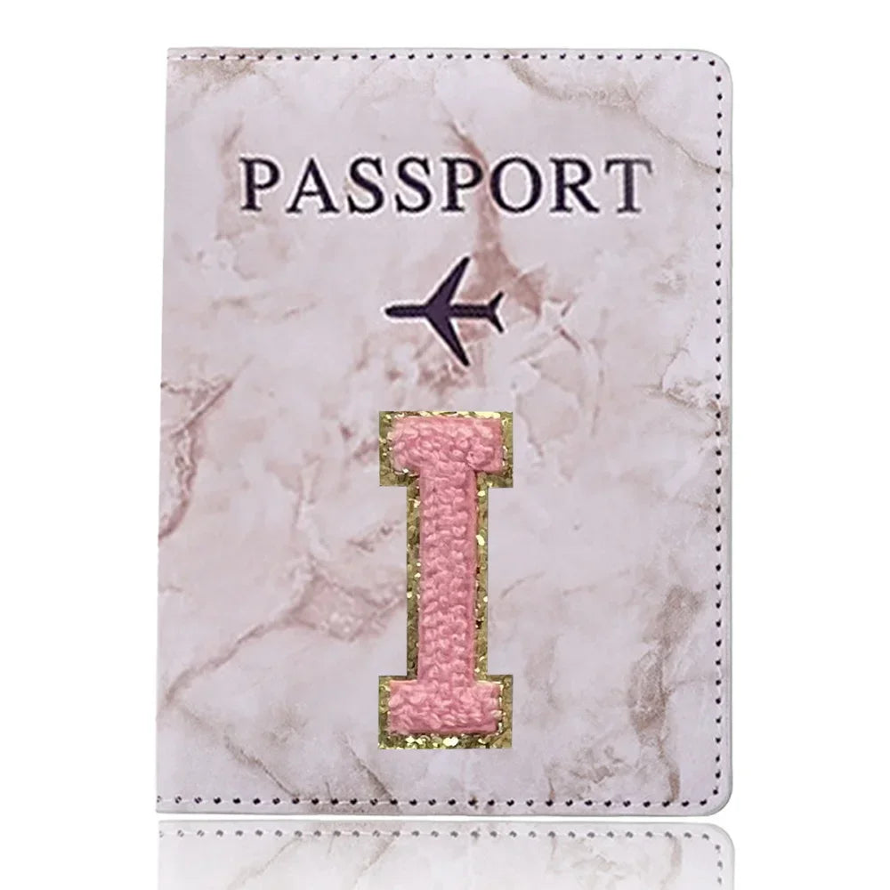 Fashion Passport Protective Cover Embroidery Letter Pattern Travel Passport Holder Wallet Gift PU Leather Card Case Cover Unisex
