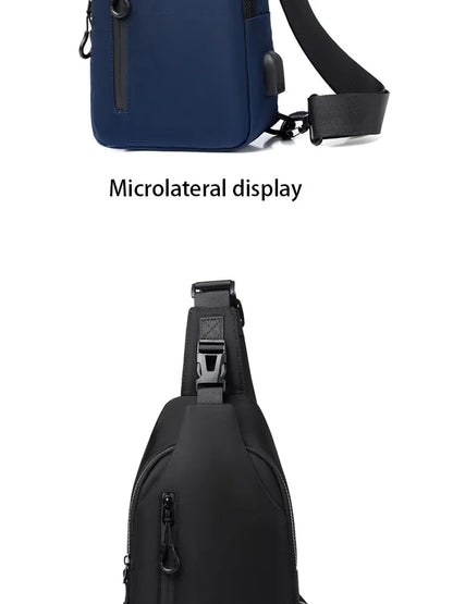 A Cool Men's Messenger Bag Casual Oxford Waterproof And Wearable Shoulder Bag Usb Rechargeable Chest Bag