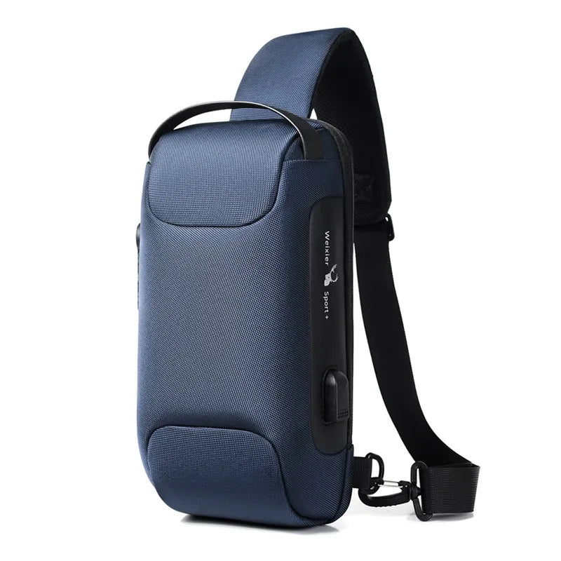 Men's Usb Crossbody Bag Anti-Theft Shoulder Bags Waterproof Oxford Waist Bag Multifunction Short Travel Messenger Chest Pack
