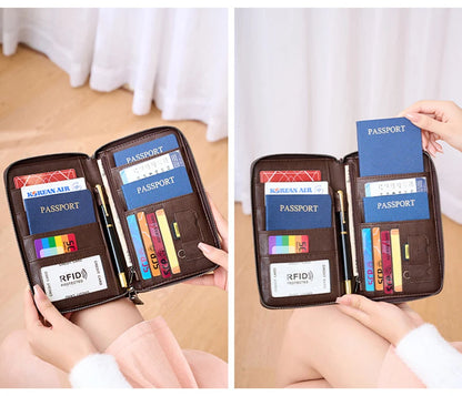 New Travel Passport Clip Wallet Women and Men Multifunctional PU Leather Card Holde RFID Anti Theft Swiping Wallets Storage Bag