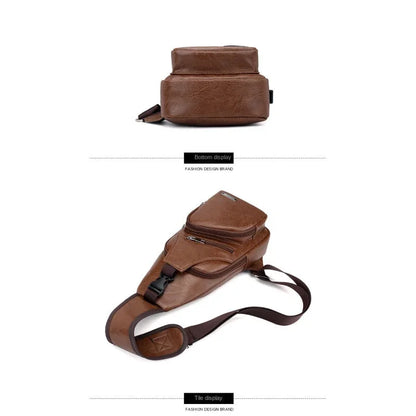 Men's chest bag with headphone jack USB shoulder strap