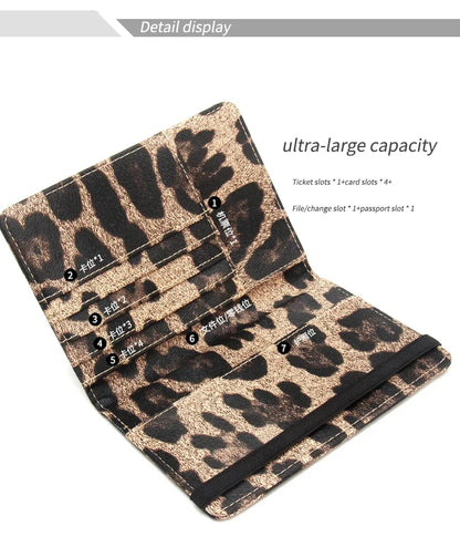 Women Brown Leopard Complex Travel Passport Holder Cover Case with Bandage Men Waterproof Multi-Function Ticket Protective Bags