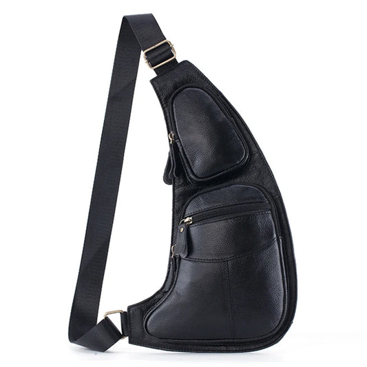 Men Genuine Leather Cross Body Shoulder Sling Backpack Chest Bag Pouch Genuine Leather Casual Travel Retro Male Crossbody Messenger Side Bags