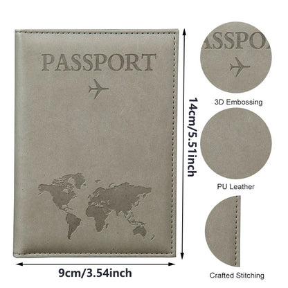 PU Leather Passport Cover For Men & Women Organizer - Protective Card Holder ID Document Covers World Map Travel Passport Case