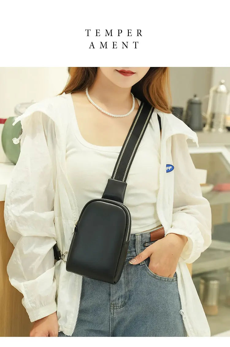 Unisex small chest bag 2024 new soft leather waist bag mobile phone bag fashionable and versatile women's one shoulder crossbody