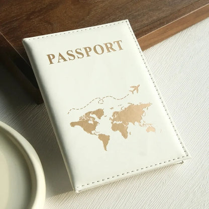 Passport cover plain skin PU passport cover world map protection cover credit card holder ID card passport wallet