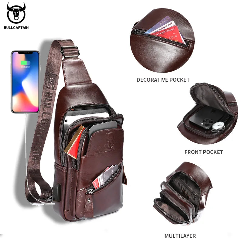 Men's Genuine Leather Chest Bag Large Capacity Casual Men's Messenger Bag Classic Leather Chest Bag XB 127