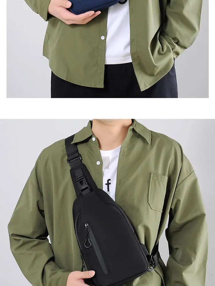 A Cool Men's Messenger Bag Casual Oxford Waterproof And Wearable Shoulder Bag Usb Rechargeable Chest Bag