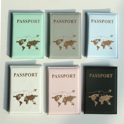 Passport cover plain skin PU passport cover world map protection cover credit card holder ID card passport wallet
