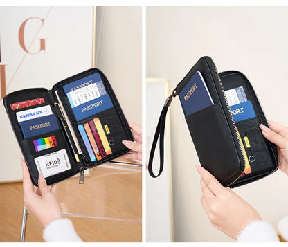 New Travel Passport Clip Wallet Women and Men Multifunctional PU Leather Card Holde RFID Anti Theft Swiping Wallets Storage Bag