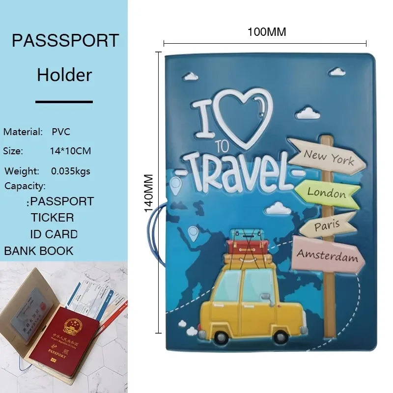 Fashion Emboss Women's Passport Cover Print Girls Boys ID Card Holder Travel Ticket Passport Case