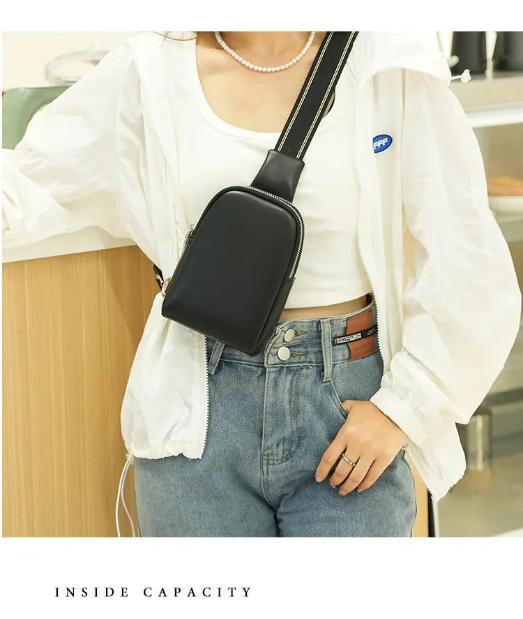 Unisex small chest bag 2024 new soft leather waist bag mobile phone bag fashionable and versatile women's one shoulder crossbody