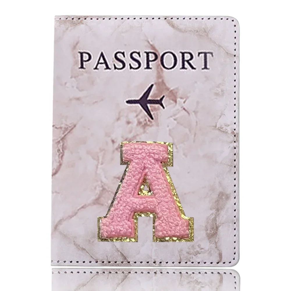 Fashion Passport Protective Cover Embroidery Letter Pattern Travel Passport Holder Wallet Gift PU Leather Card Case Cover Unisex