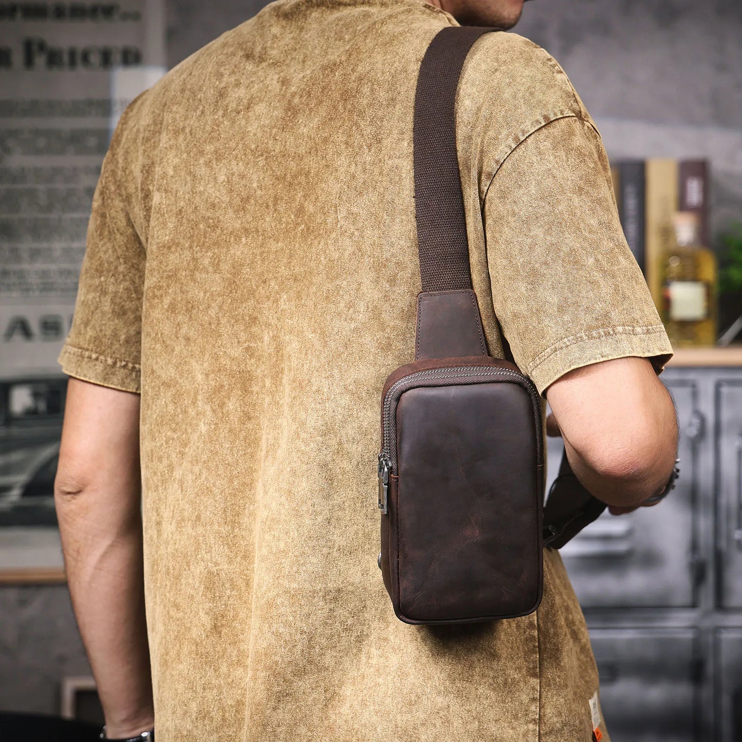 Premium Genuine Leather Chest Bag For men Vintage Full Grain Leather Crossbody Shoulder Bag Sling Bag Daypack Large Capacity