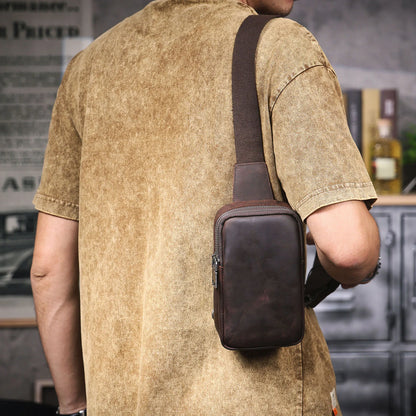 Premium Genuine Leather Chest Bag For men Vintage Full Grain Leather Crossbody Shoulder Bag Sling Bag Daypack Large Capacity