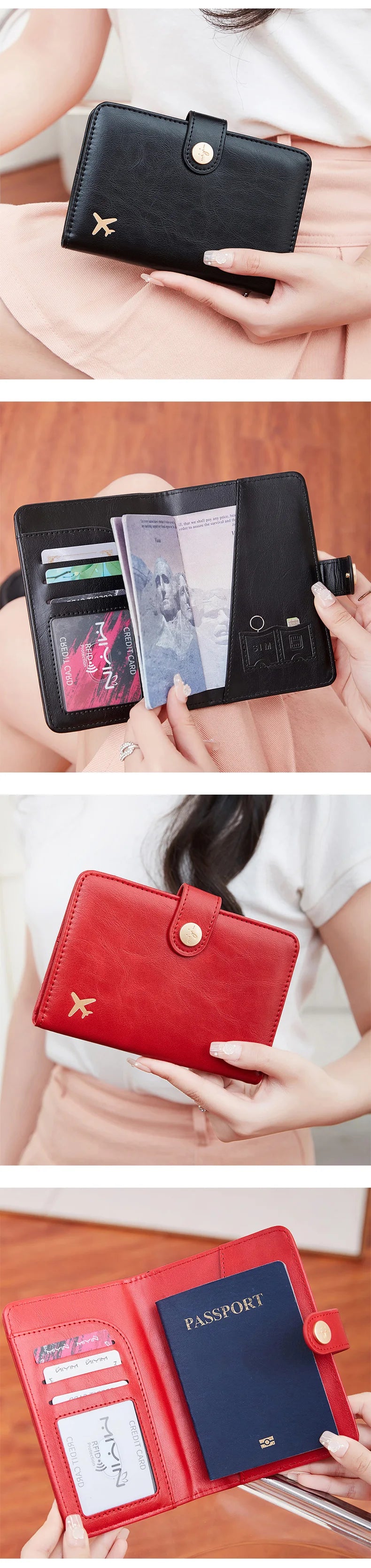 Minimalist and fashionable RFID passport clip multifunctional PU leather wallet case ID card credit card holder travel accessory