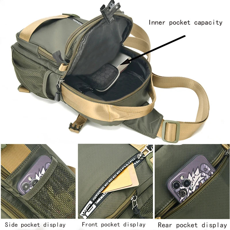 Riding backpack for men, men's chest bag, casual men's single shoulder bag, lightweight and large-capacity crossbody bag