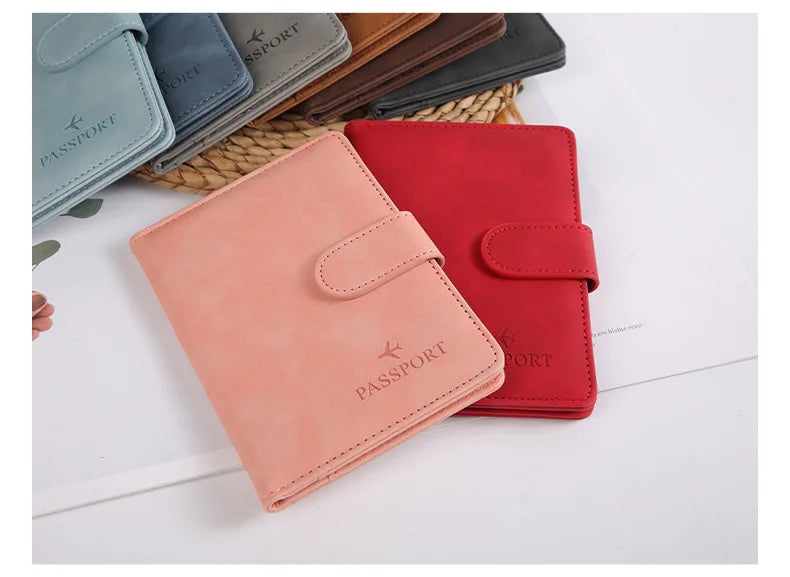 Leather Passport Holder Covers Case Waterproof Travel Credit Card Wallet Cute Passport Book for Women/Men Buckle Passport Cover