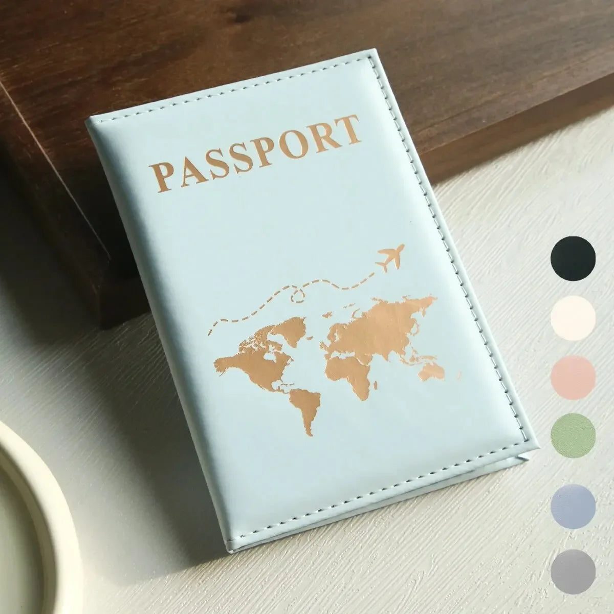 Passport cover plain skin PU passport cover world map protection cover credit card holder ID card passport wallet