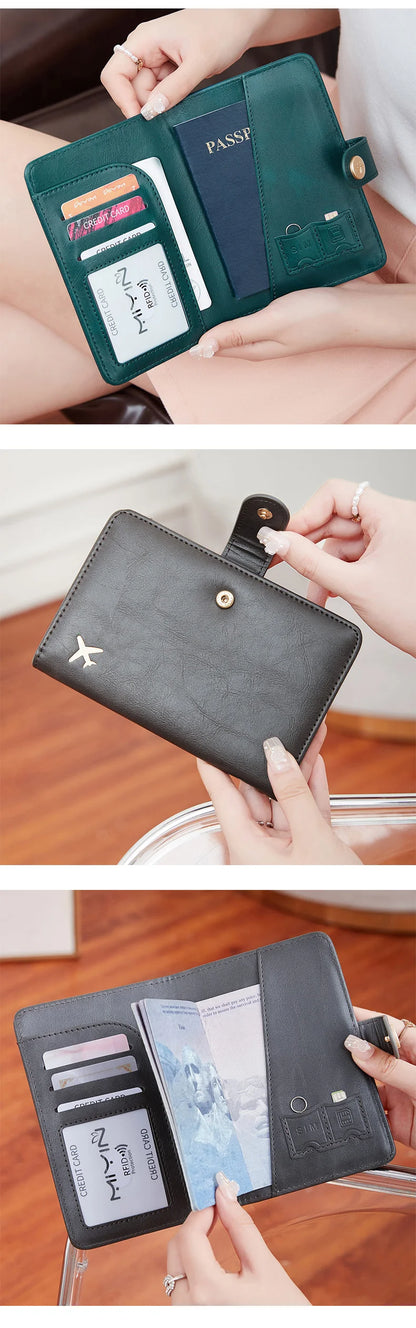 Minimalist and fashionable RFID passport clip multifunctional PU leather wallet case ID card credit card holder travel accessory