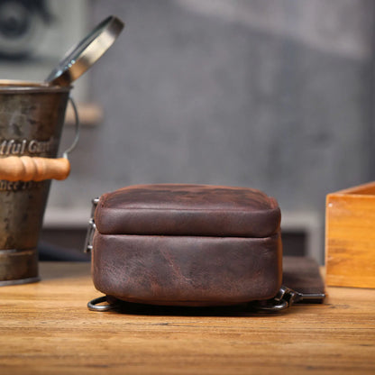 Premium Genuine Leather Chest Bag For men Vintage Full Grain Leather Crossbody Shoulder Bag Sling Bag Daypack Large Capacity