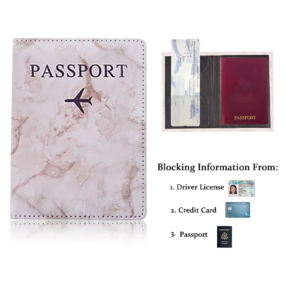 Fashion Passport Protective Cover Embroidery Letter Pattern Travel Passport Holder Wallet Gift PU Leather Card Case Cover Unisex