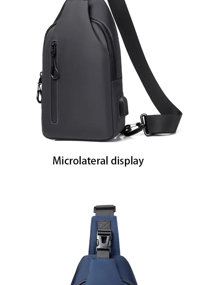 A Cool Men's Messenger Bag Casual Oxford Waterproof And Wearable Shoulder Bag Usb Rechargeable Chest Bag
