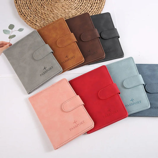 Leather Passport Holder Covers Case Waterproof Travel Credit Card Wallet Cute Passport Book for Women/Men Buckle Passport Cover