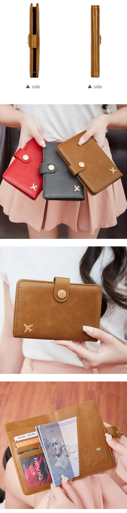 Minimalist and fashionable RFID passport clip multifunctional PU leather wallet case ID card credit card holder travel accessory