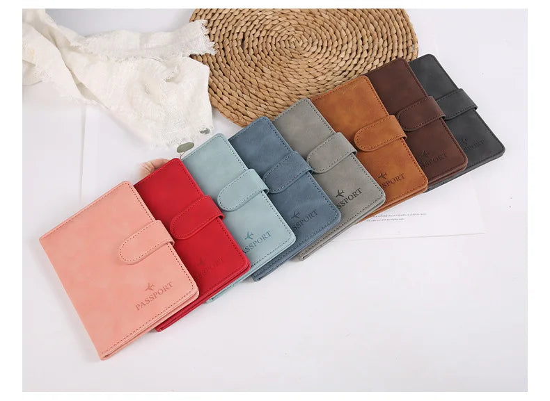 Leather Passport Holder Covers Case Waterproof Travel Credit Card Wallet Cute Passport Book for Women/Men Buckle Passport Cover