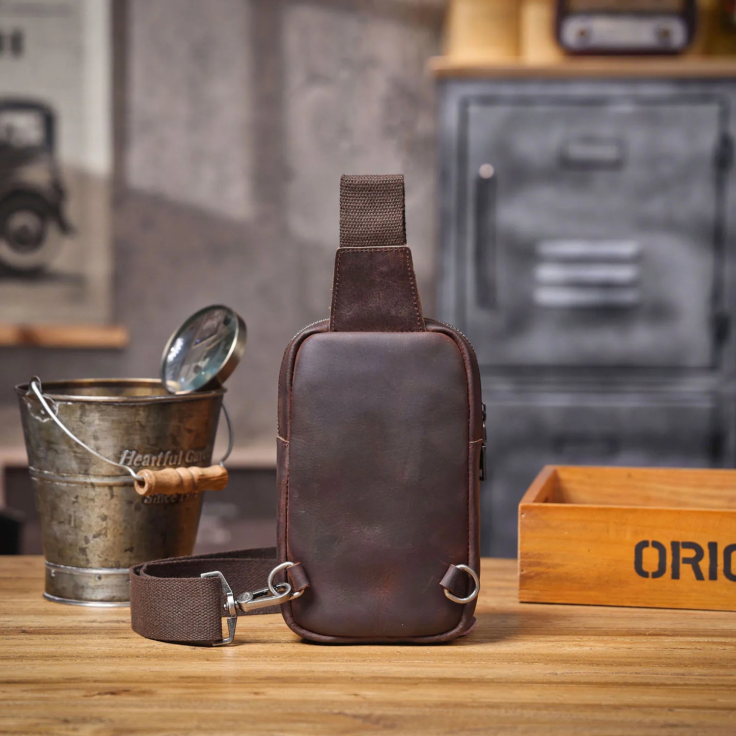 Premium Genuine Leather Chest Bag For men Vintage Full Grain Leather Crossbody Shoulder Bag Sling Bag Daypack Large Capacity