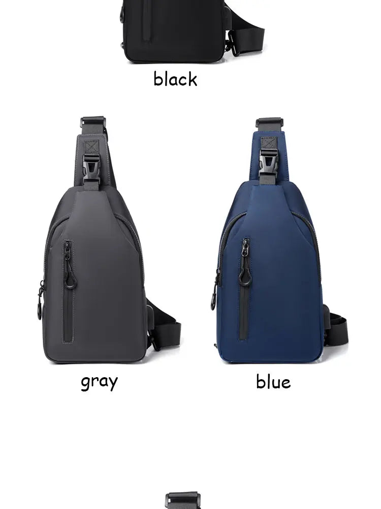A Cool Men's Messenger Bag Casual Oxford Waterproof And Wearable Shoulder Bag Usb Rechargeable Chest Bag
