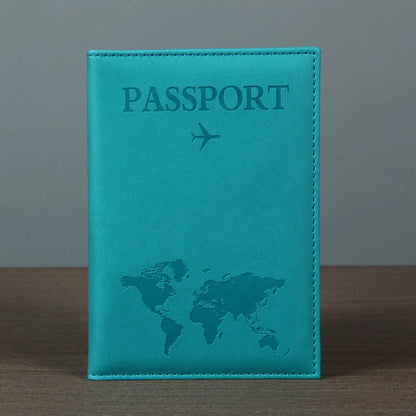 PU Leather Passport Cover For Men & Women Organizer - Protective Card Holder ID Document Covers World Map Travel Passport Case