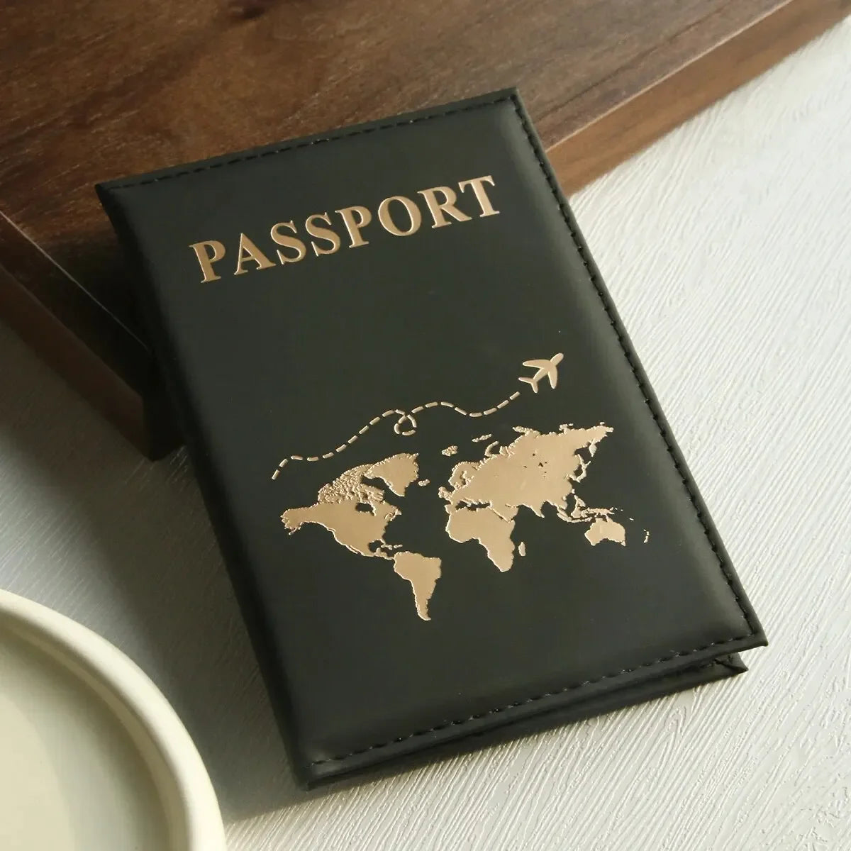 Passport cover plain skin PU passport cover world map protection cover credit card holder ID card passport wallet