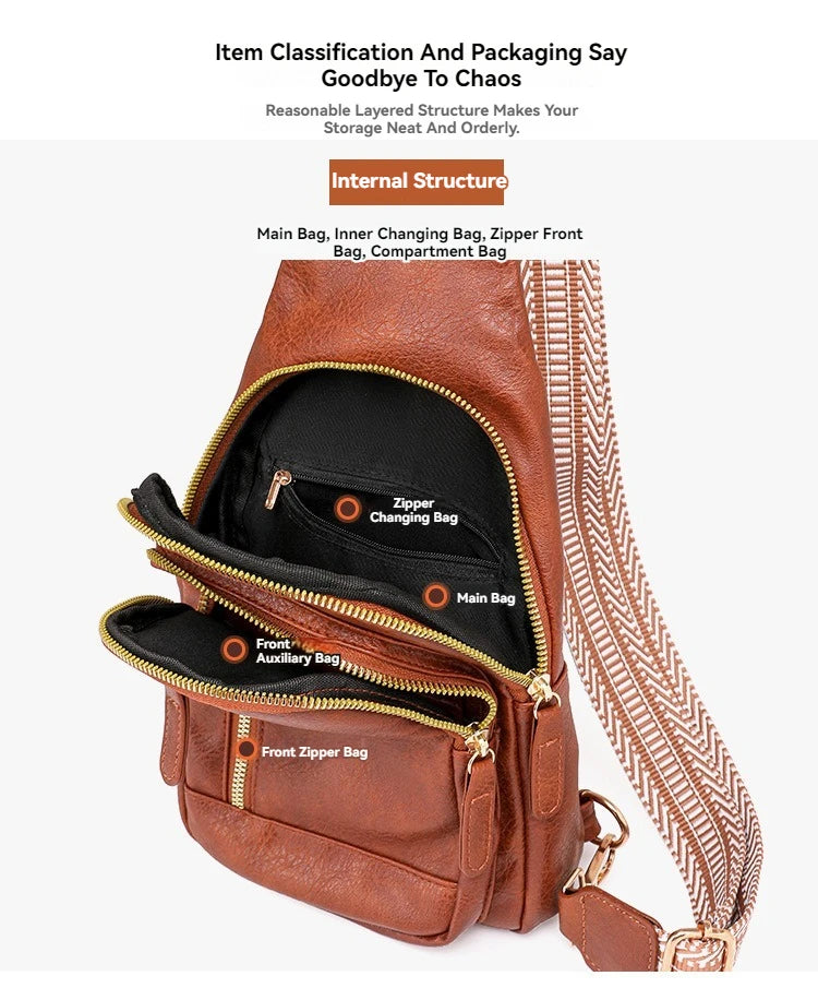 PU Women's Chest Bag Single Shoulder Crossbody Bag Large Capacity Backpack Girl's Shoulder Bag