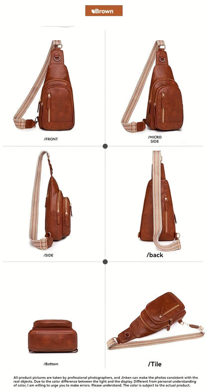 PU Women's Chest Bag Single Shoulder Crossbody Bag Large Capacity Backpack Girl's Shoulder Bag