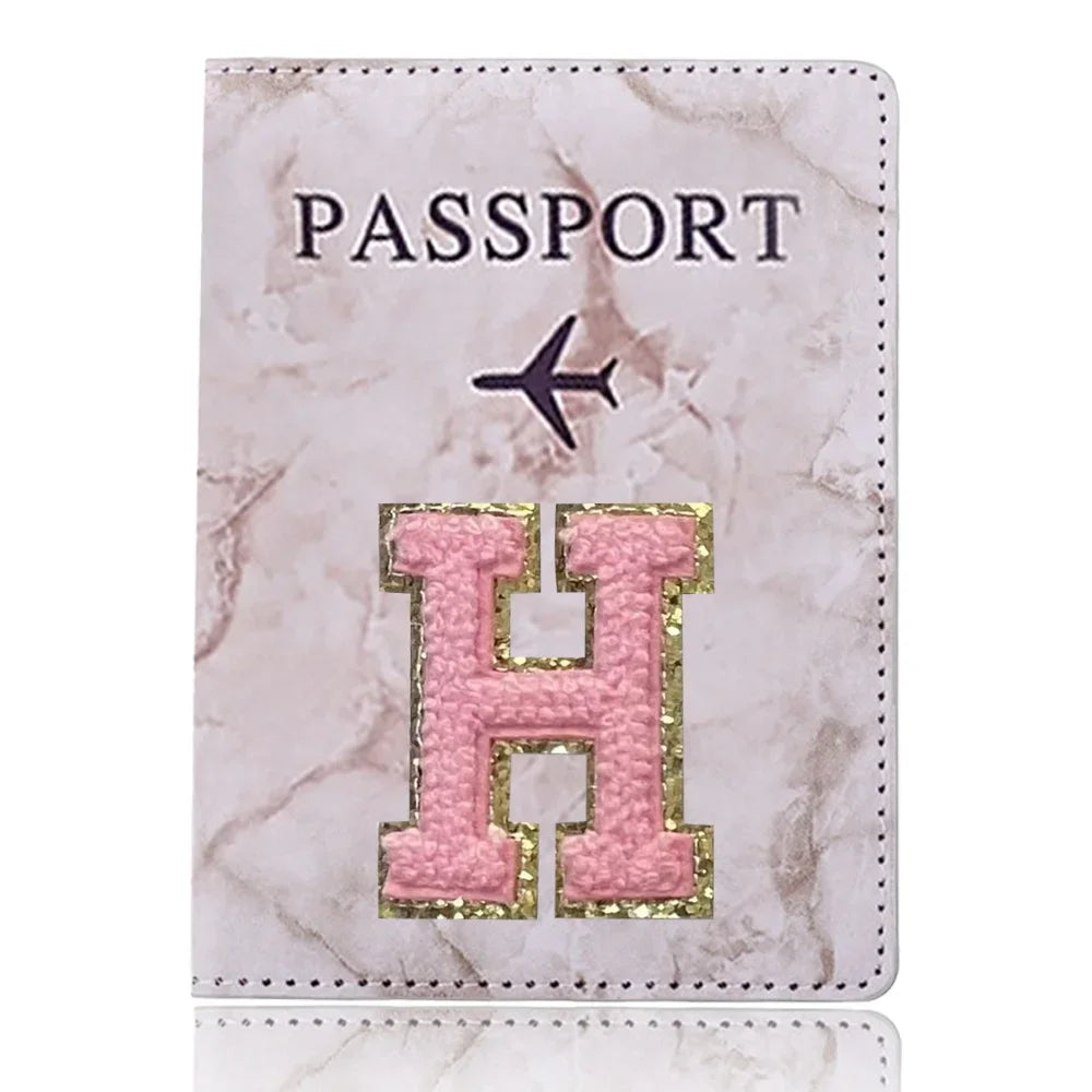 Fashion Passport Protective Cover Embroidery Letter Pattern Travel Passport Holder Wallet Gift PU Leather Card Case Cover Unisex