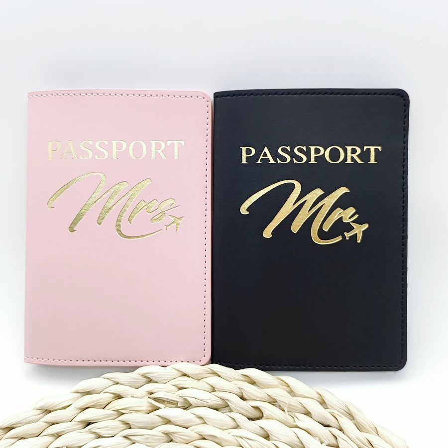 2PCS a Set Mr/Mrs Lovers Couples PU Leather Passport Cover Case Holder Travel Accessories Wallet for Women For Men