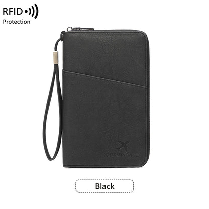 Multi-Functional RFID Blocking Passport Bag Travel Document Holder with Long Zipper Ticket Storage Wallet for Multiple Passports