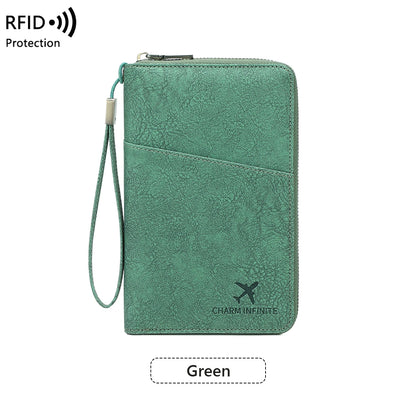 Multi-Functional RFID Blocking Passport Bag Travel Document Holder with Long Zipper Ticket Storage Wallet for Multiple Passports