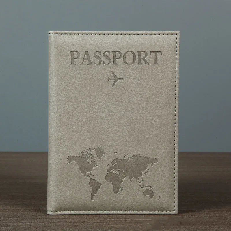 PU Leather Passport Cover For Men & Women Organizer - Protective Card Holder ID Document Covers World Map Travel Passport Case